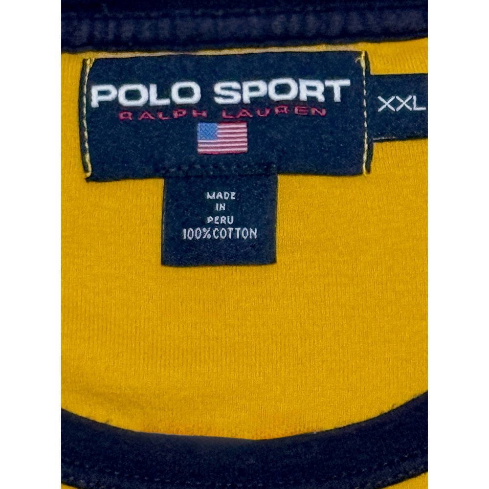 Polo Sport Ralph Lauren Mens XXL Yellow T-Shirt Navy Stripe Cotton Tee - Picture 3 of 7